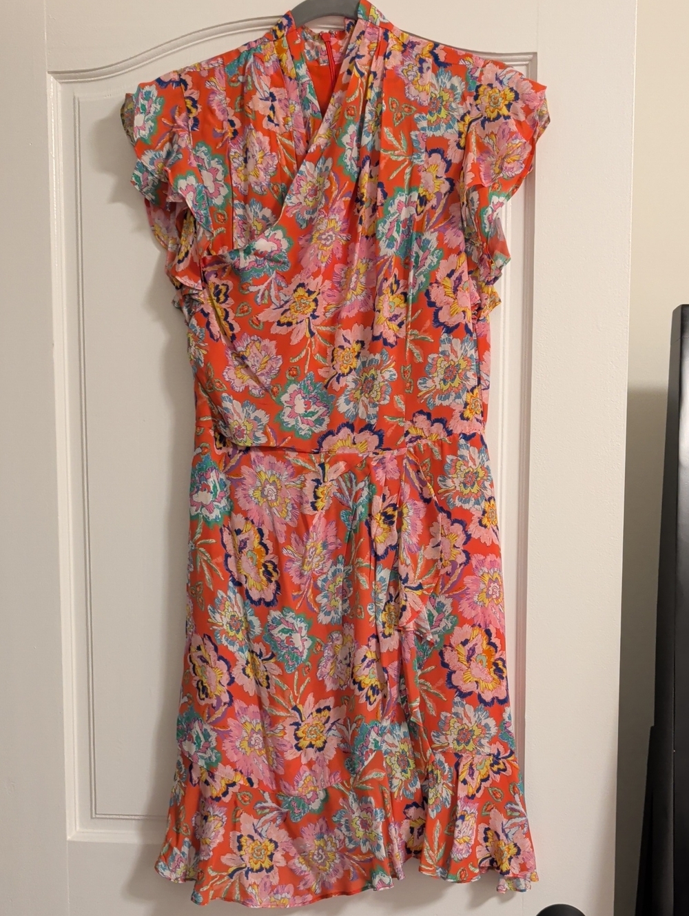 Shoshanna Orange Floral Midi Dress with Multicolor Print
